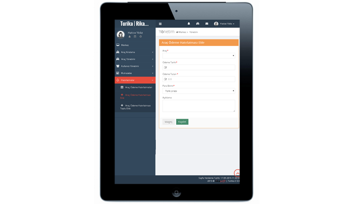 Ödeme Hatırlatma   Ekranı IPAD Görünümü