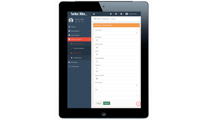  Kullanıcı Kayıt Ekranı IPAD Görünümü