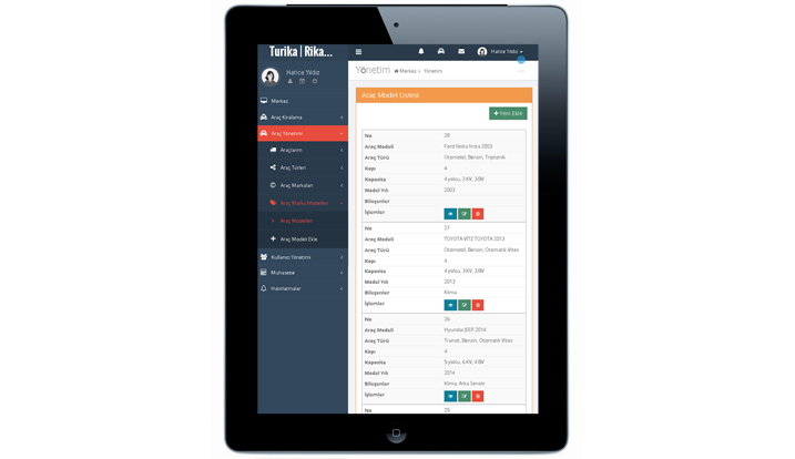 Araç Modellerini Listeleme  Ekranı IPAD Görünümü