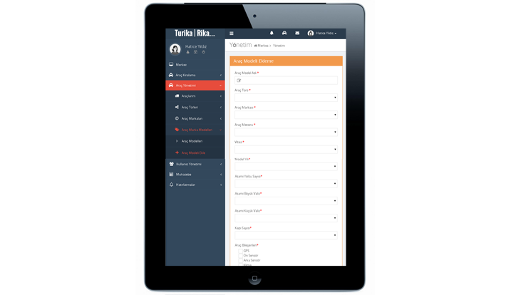  Araç Modeli Ekleme  Ekranı IPAD Görünümü
