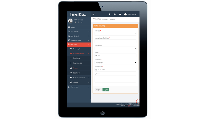 Tahsilat Ekleme   Ekranı IPAD Görünümü