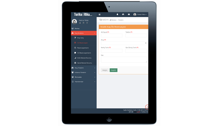 Ön Rezervasyon Ekleme Ekranı IPAD Görünümü