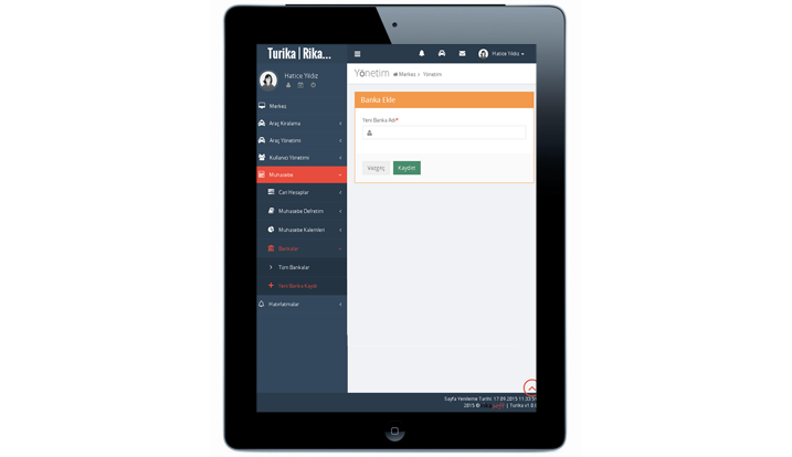 Banka Ekleme  Ekranı IPAD Görünümü