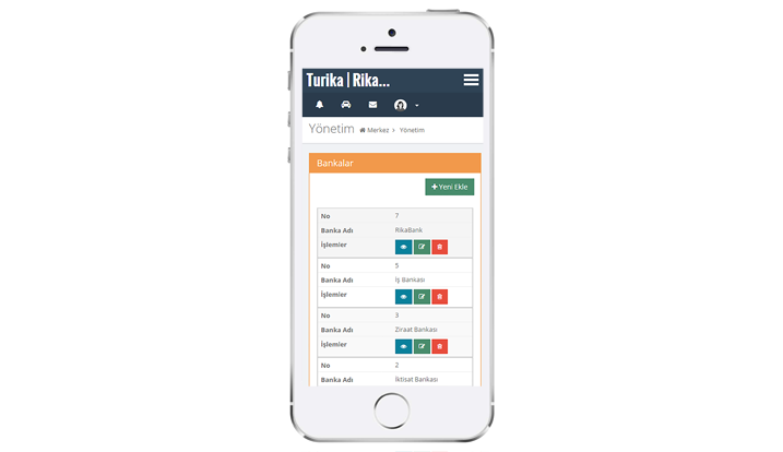 Banka Listeleme  Ekranı Mobil Görünümü