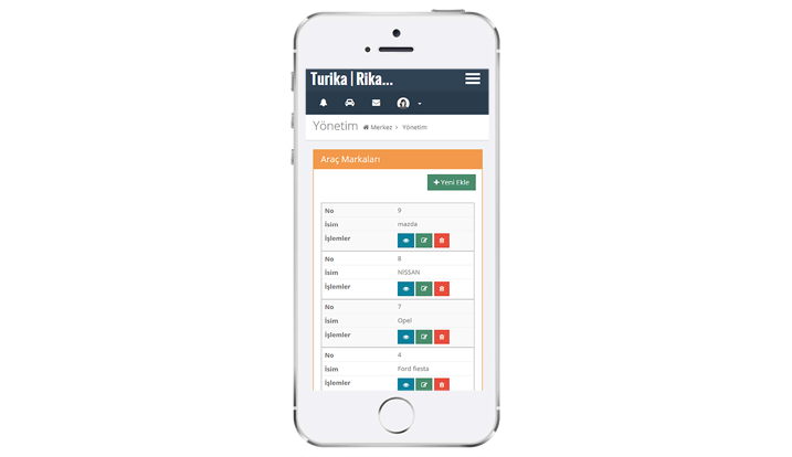  Araç Markaları Listeleme Ekranı Mobil Görünümü
